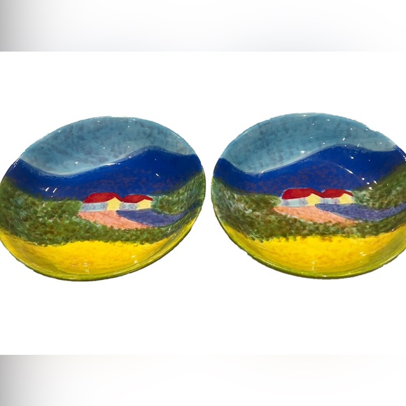 222 Fifth Impressions 9” Pasta Bowls By Gail Wells-Hess Field of Gold Set 2 NWT - Picture 7 of 7